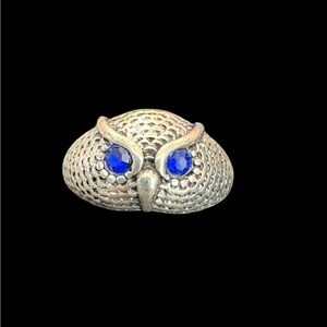 Silver Owl Ring with Blue Accents